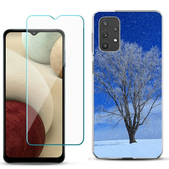 Slim-Fit TPU Phone Case compatible with Samsung Galaxy A32 5G, with Tempered Glass Screen Protector, by OneToughShield ® - Snowing Tree