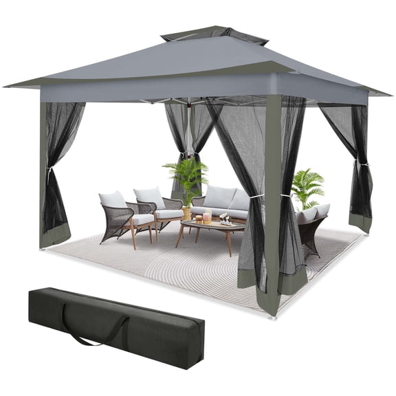 COBIZI 12x12 Pop up Gazebo Outdoor Canopy Gazebo Patio Gazebo with Mosquito Netting Canopy Shelter with 121 Square feet of Shade for Poolside, Garden, Party and Backyard, Dark Gray(Upgraded)