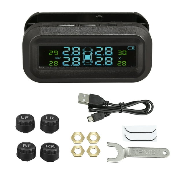 Juego de sistema de control de presión de neumáticos TPMS, sistema de control de presión de neumáticos de coche con energía Solar, pantalla LCD con 4 sensores