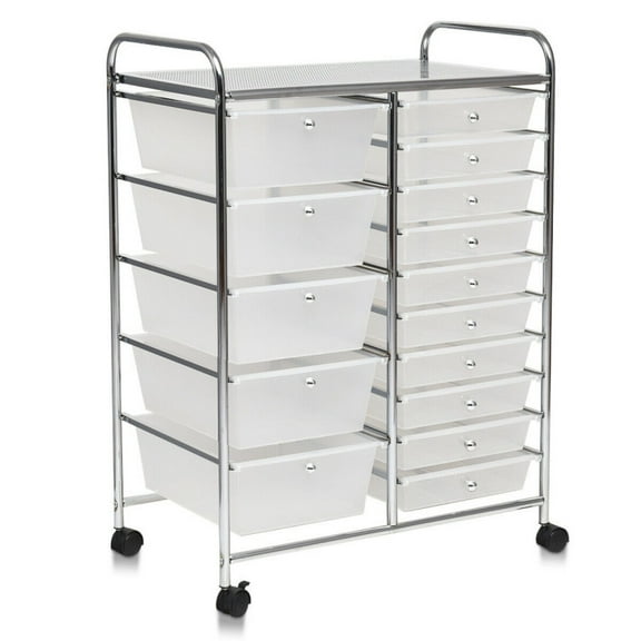 YYAo Filing Cabinet, File Cabinet, 15 Drawers Rolling Storage Cart Organizer-clear
