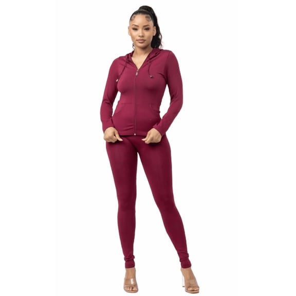 Julia by LoveJ Women's Seamless Zip-Up Hoodie Jacket & Leggings Set (2-Piece), Wine, S/M