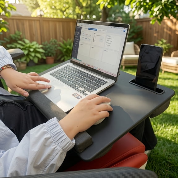 GeGiYobigi Portable Lap Desk, 21.7" Large Laptop Desk with Dual Cushion Wrist Pad Phone Tablet Holder for Bed Couch, for up to 17.3" Laptops, Black
