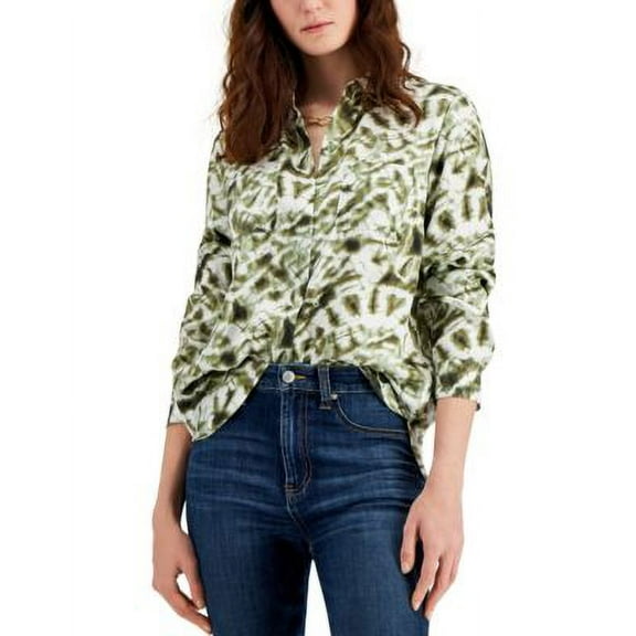 MSRP $70 Inc International Concepts Women Button-Front Blouse Green Size Small