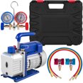 thumbnail image 1 of KFFKFF 4CFM Vacuum Pump, 1/4HP, for HVAC A/C Refrigeration - Single Stage Rotary Vane with 1 Valve AC Gauge Set, 1 of 9
