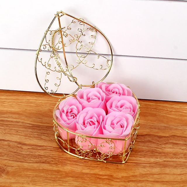Pisexur Belleza Maquillaje Cesta de hierro con rosas de jabón, caja de regalo para Tanabata, regalo de San Valentín, flor eterna, regalo creativo para bodas.para mujeres y hombres