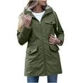 thumbnail image 2 of CENGNIAN Women's Plus Size Hooded Rain Jackets,Drawstring Zip-Up Windbreakers For Women,Ladies Waterproof Travel Raincoat with 3 Pockets,Army Green,Size L, 2 of 9
