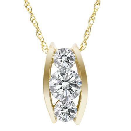 Pompeii 1/2ct Three Stone 3 Diamond Pendant 14K Yellow Gold (H,I1-I2)