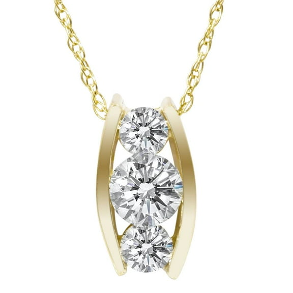 Pompeii 1/2ct Three Stone 3 Diamond Pendant 14K Yellow Gold (H,I1-I2)