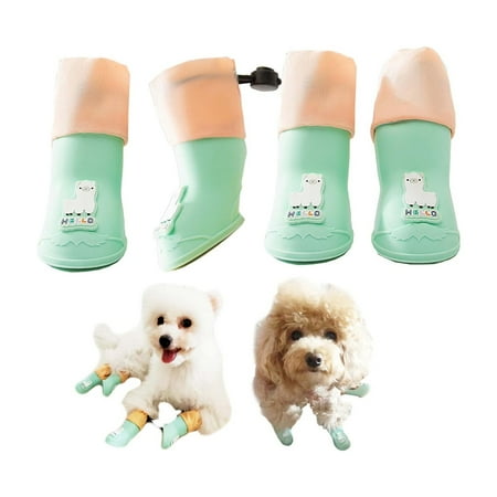 4Pcs Waterproof Dog Boots Dog Shoes for Snow and Rain Middle and Small Dogs (Green) - M