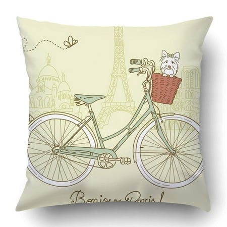 ARTJIA Pink Bicycle Riding Bike in Style Romantic From Paris Doodle Vintage Cycle Ride Old France Europe Pillowcase 18x18