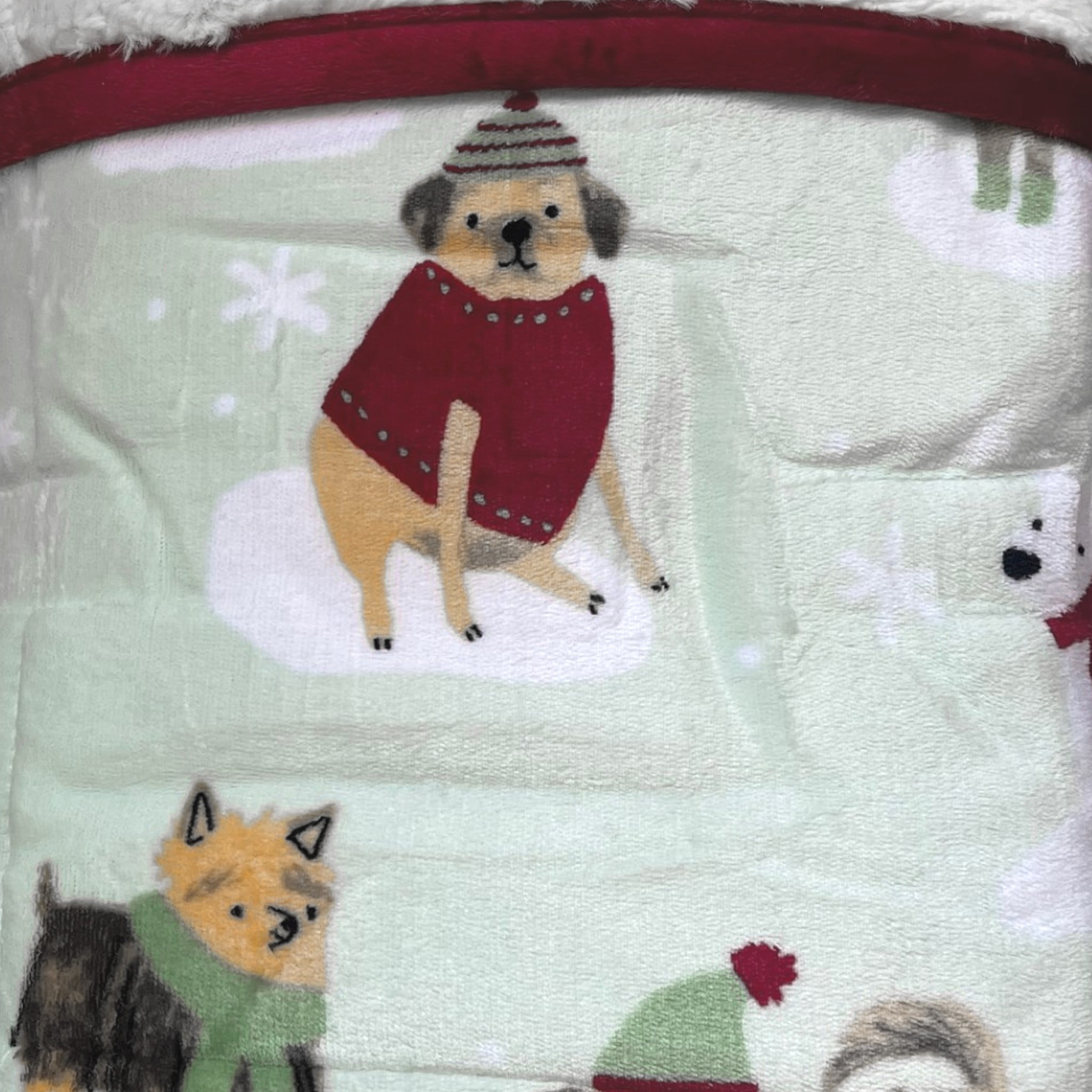 Cuddle Duds Green Puppy Dog Faux Fur & Microplush Fleece Throw Blanket, 50x60