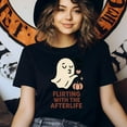 thumbnail image 3 of Flirting With The Afterlife Graphic Tee Funny Ghost Cartoon Shirt, Dark Heather, Size 2XL, 3 of 6