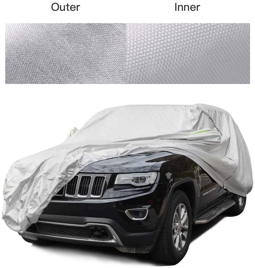 Tecoom Light Shell Waterproof UV-Proof Windproof Car Cover Classic Zipper for All Weather Indoor Outdoor Fit 211-220 inches Full-Size SUV