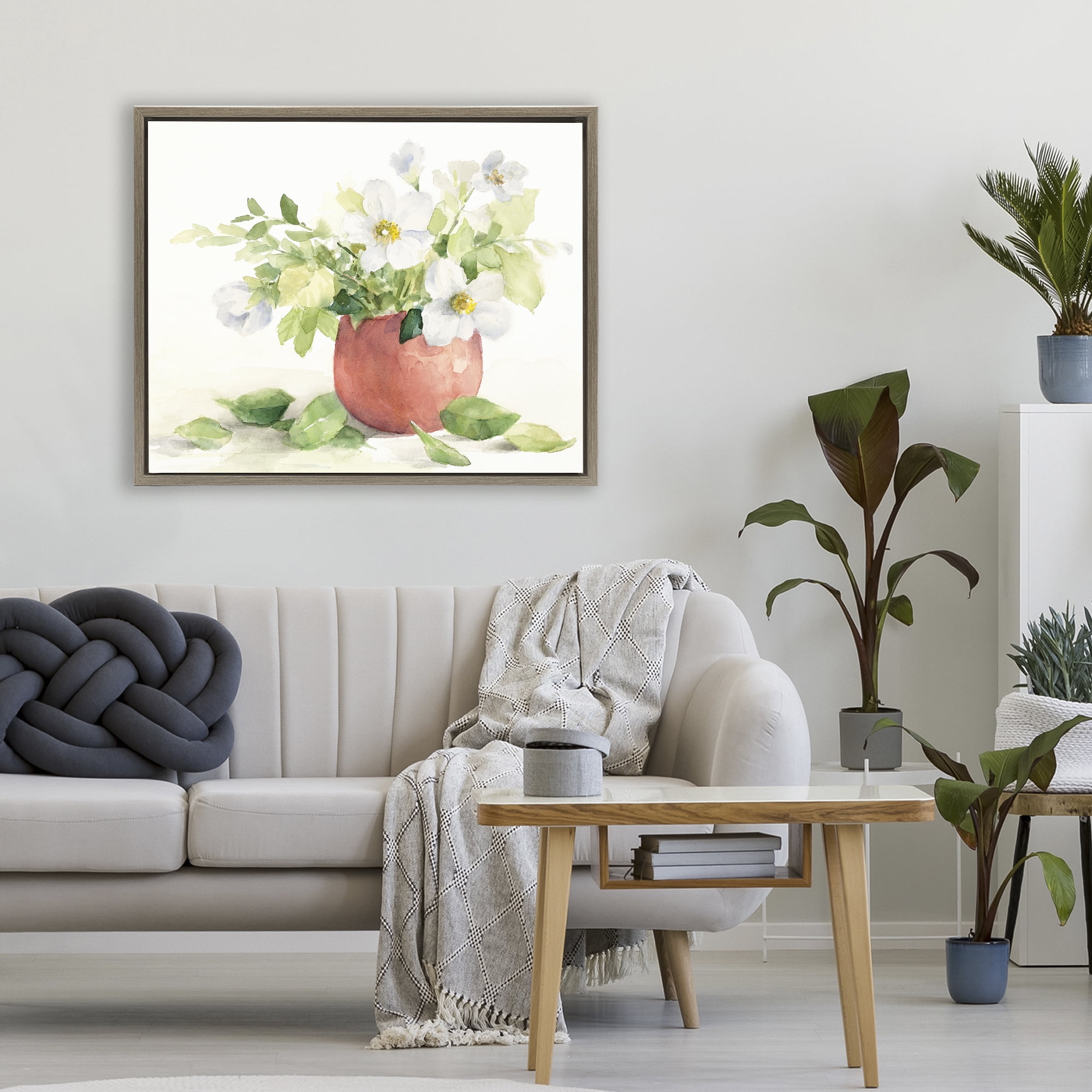 Stupell Industries White Anemones in Copper Vase Brown Framed Floater Canvas Wall Art, design by Lanie Loreth