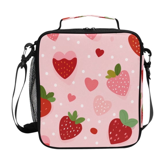 Strawberry Shaped Hearts Valentine Insulated Lunch Bag Reusable Lunch Box Lunch Container with Straps