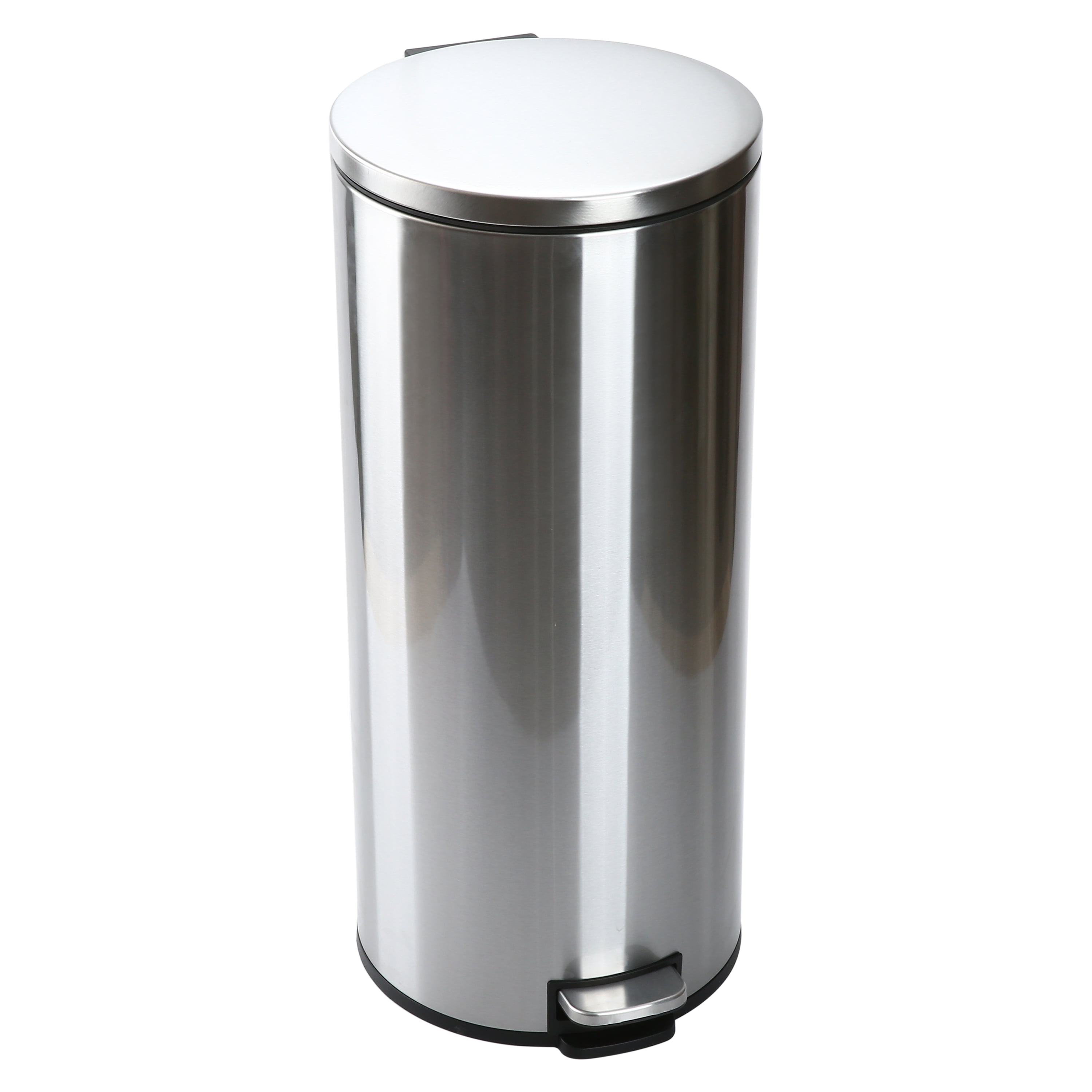 Better Homes & Gardens Kitchen Trash Can, 7.9 Gallon Stainless Steel Round Step Garbage Bin with Soft Close Lid, Silver