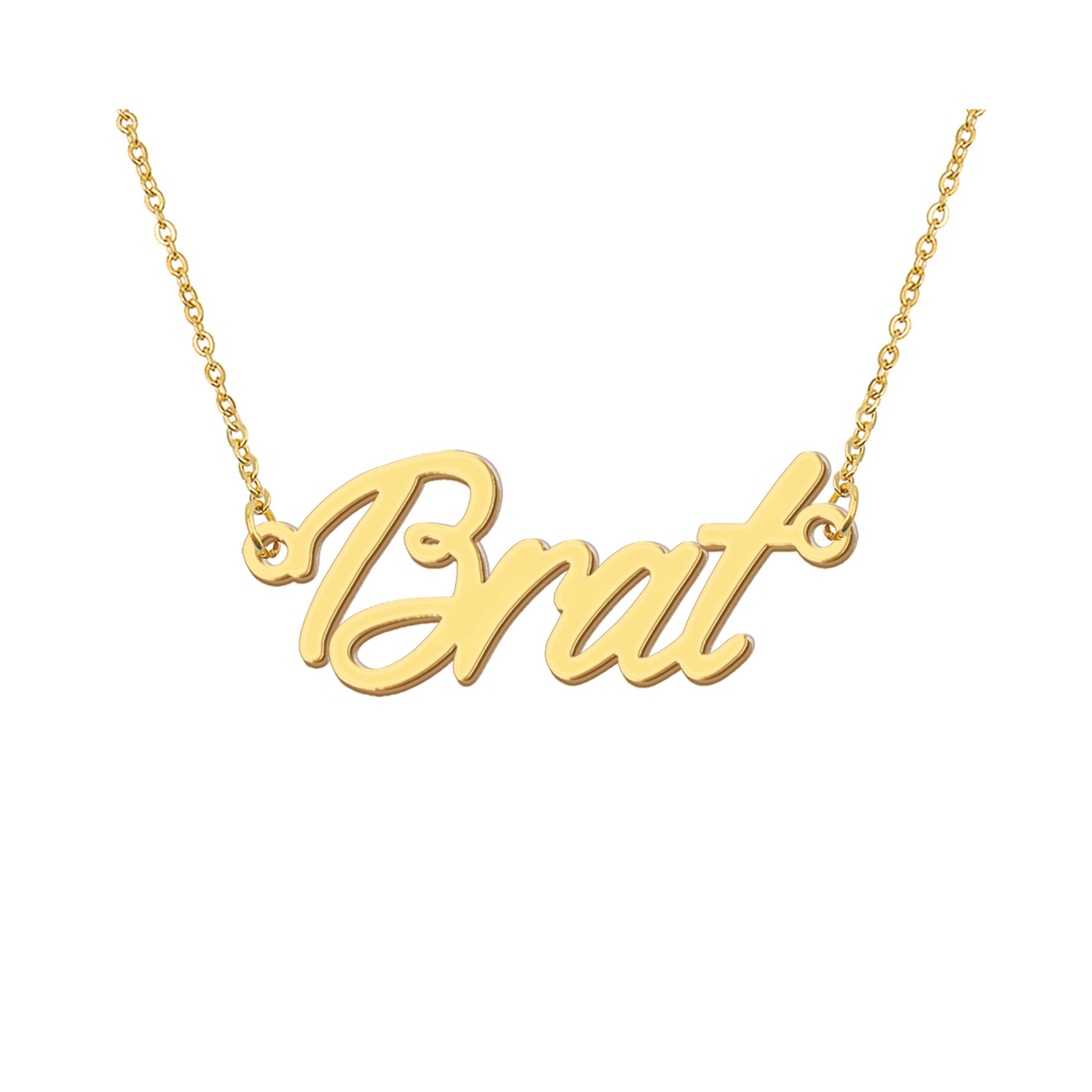 HUAN XUN 18k Gold Plated Brat Name Necklace Stainless Steel Nameplate Necklaces for Womens Mens Mother Day Christmas Jewelry Gift