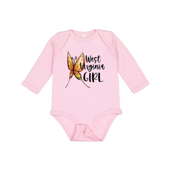 Inktastic West Virginia Girl- Butterfly Girls Long Sleeve Baby Bodysuit