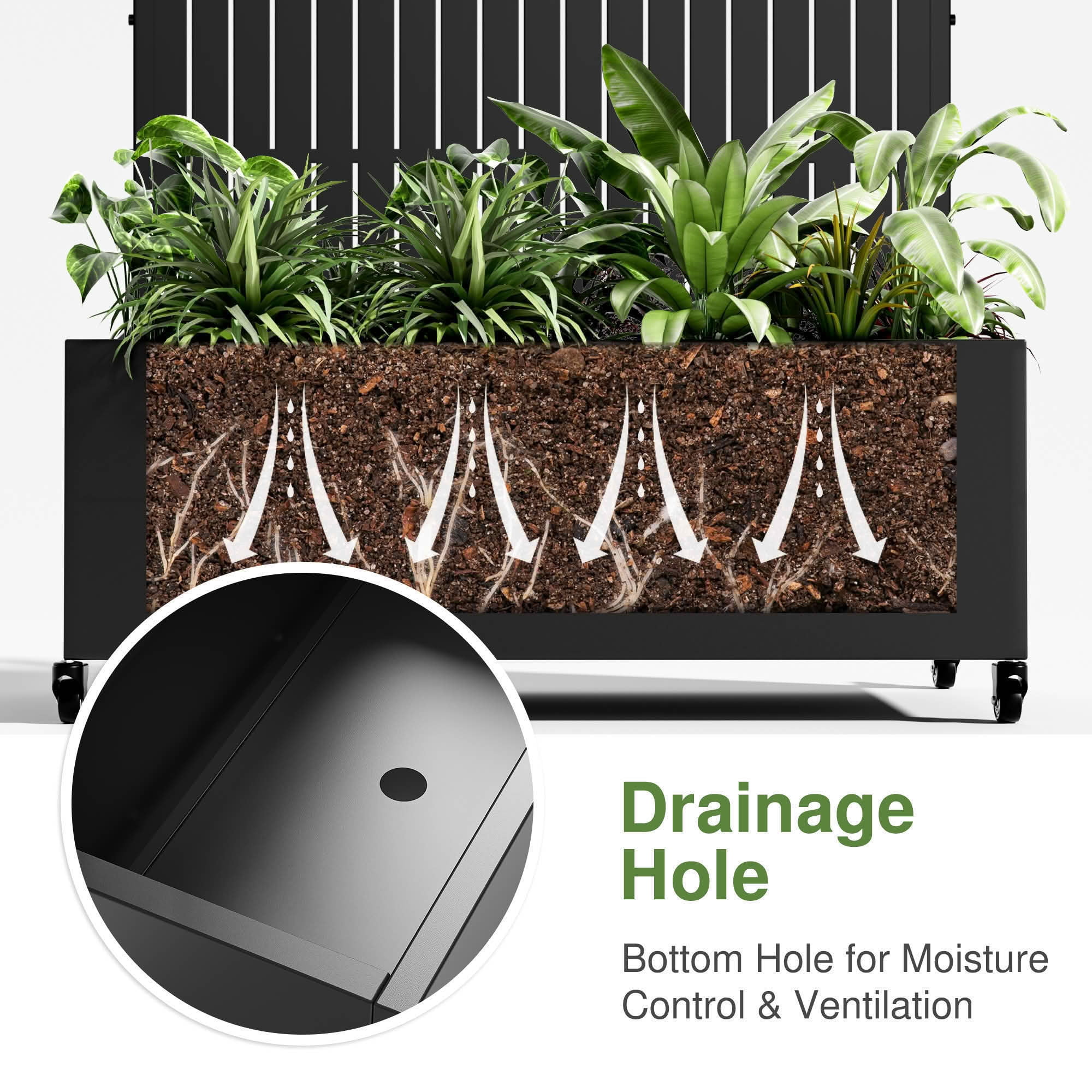 MAYEERTY 72x35 Black Arched Iron Planter Box with Trellis, 3 Piece Set Decorative Garden Screen for Patio and Balcony