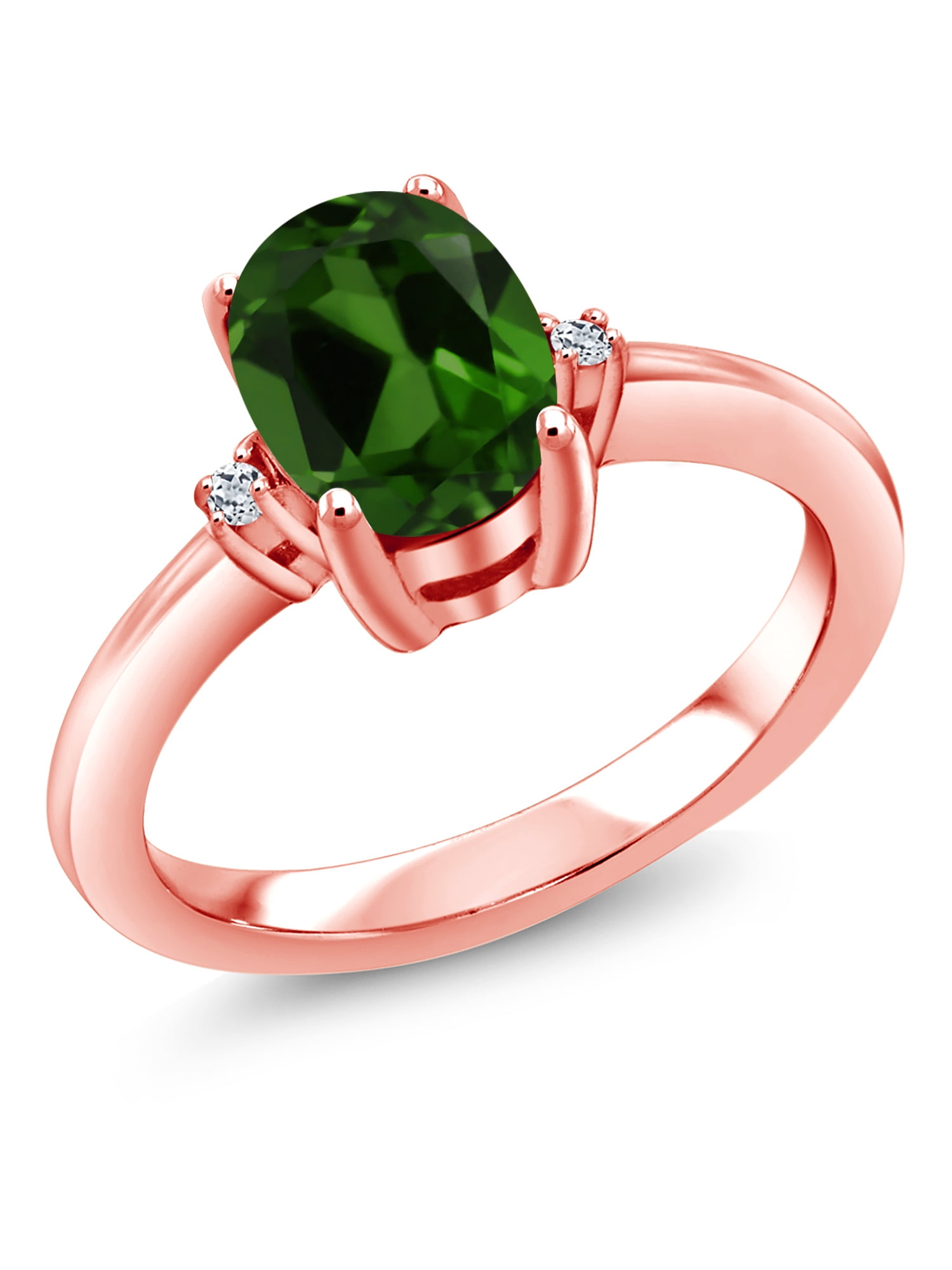 Sterling Silver with Choice of Gemstone Chrome Diopside and White Topaz Ring 