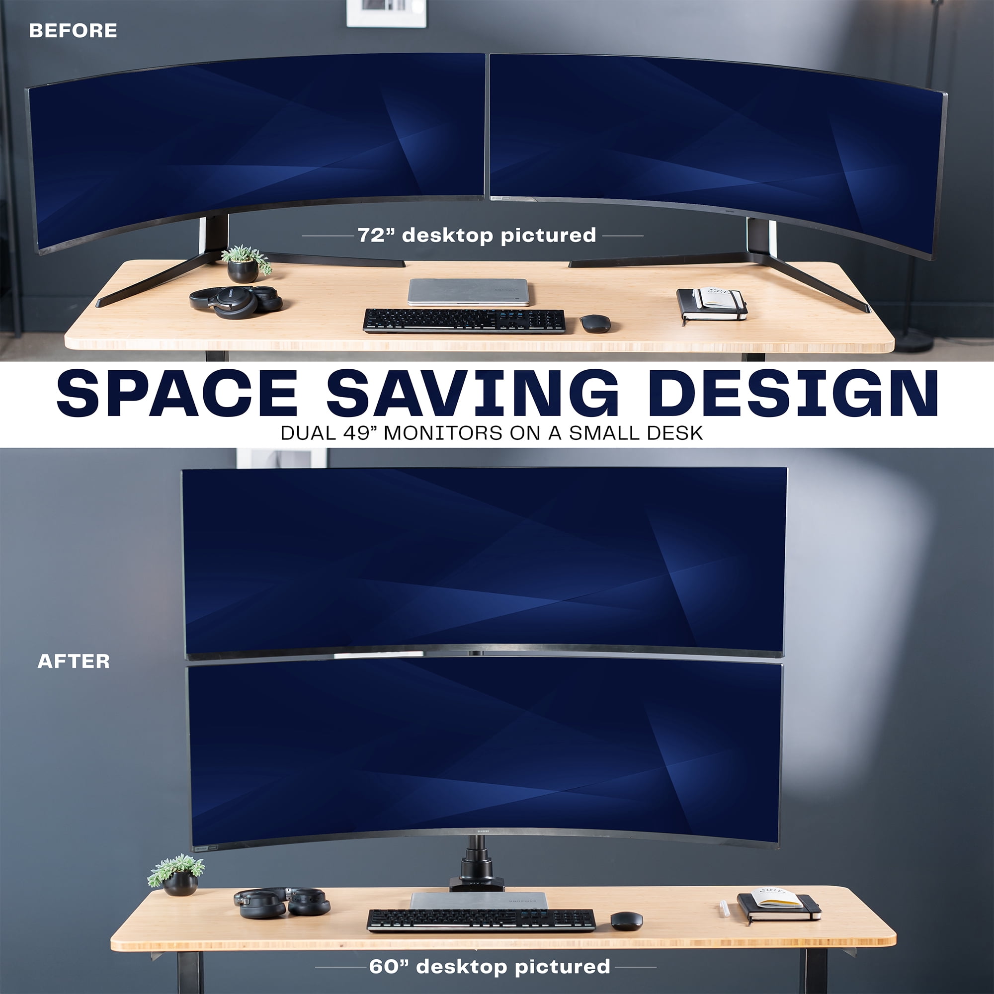 VIVO Dual Ultrawide Monitor Extra Tall Desk Mount for Computer Screens to 49"