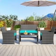 thumbnail image 4 of Costway 4 PCS Patio Conversation Set with Seat Cushions & Tempered Glass Tabletop, Outdoor Turquoise + Gray, 4 of 10