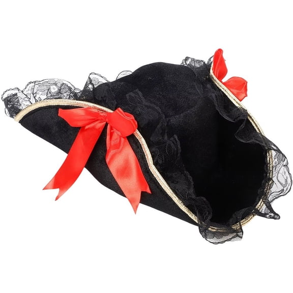 vlrwzc Pirate Tricorn Hat Caribbean Buccaneer Novelty Pirate Ladies Hat with Feather for Pirate Theme Party
