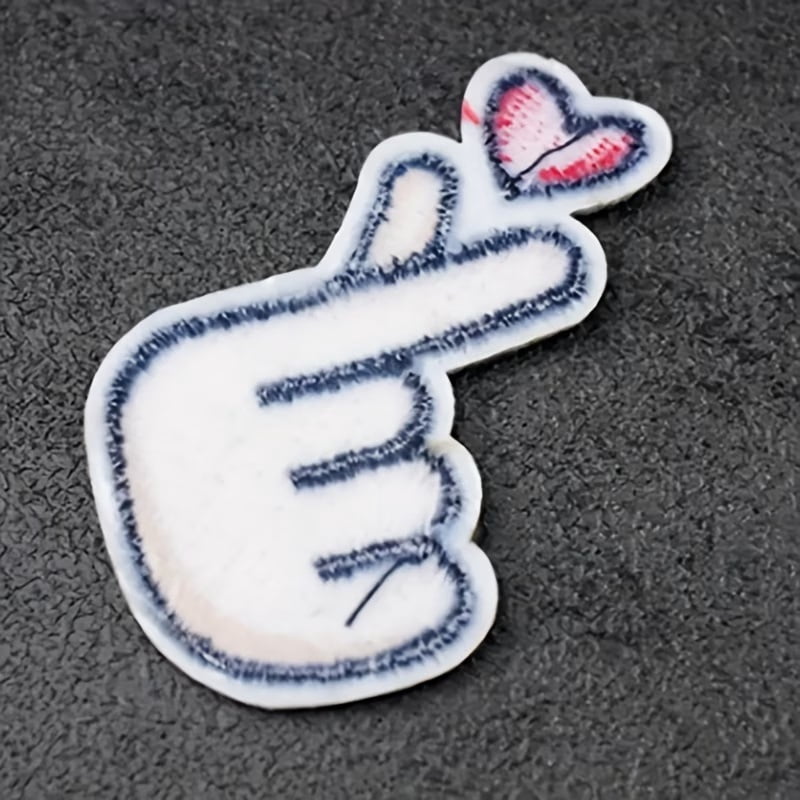 2pcs Finger Heart Big Seam Embroidery Patch - Iron-On Patches for Backpack, Hat, Bag, Shoes
