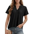 thumbnail image 2 of vigerkar Women's Eyelet Tops Summer Casual Short Sleeve V Neck T-Shirts Hollow Out Shirts Loose Work Tunic Blouses Black, L, 2 of 5
