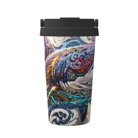 

KLL Psychedelic Shark Artwork Pattern Stainless Steel Vacuum Insulated Tumbler - Carry Insulated Coffee Mug - Reusable Insulated Cold Brew Iced Coffee Cup Thermos