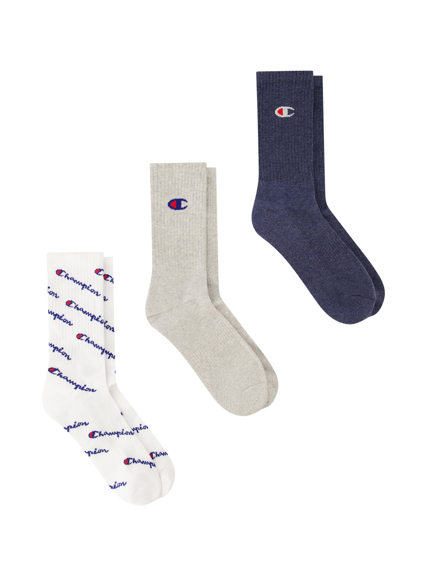 Champion Men’s Crew Socks 3 Pack – Half Terry Cushion, Moisture-Wicking, Arch Support, Stretch Comfort, Sizes 6–12.5