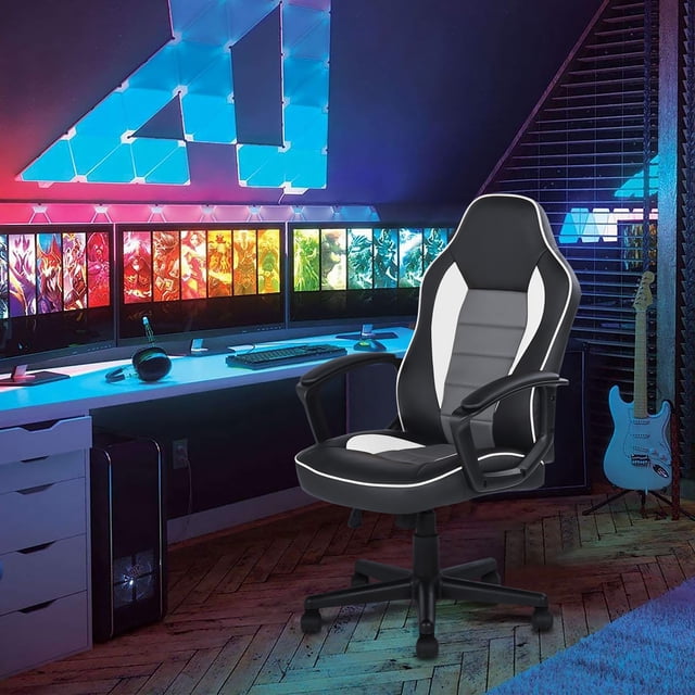 Silla de Juego (Negro con Blanco) Silla Ergonómica para la Oficina Ejecutiva HOMEMAKE FURNITURE TERRELL