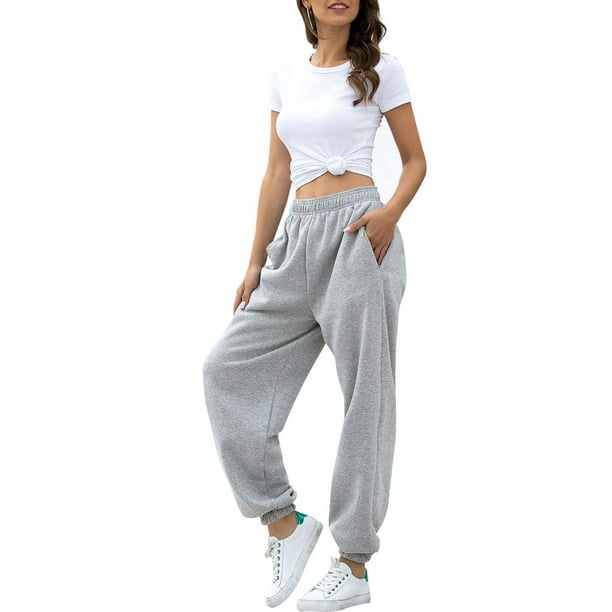 HeSaYep Women's High Waisted Sweatpants Workout Active Joggers Pants Baggy  Lounge Bottoms,Grey M