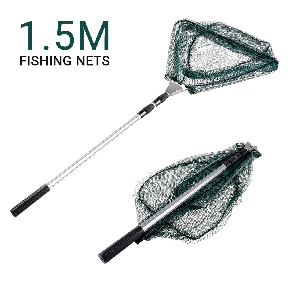 Folding Extending Fishing Net Landing Net Pole Handle 3 Section Telescopic Mesh 