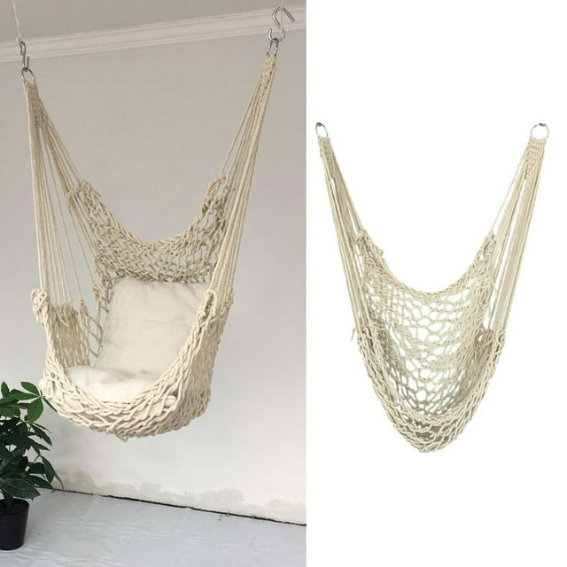 Hamaca Asiento de Silla Malla Patio Al Aire Libre 80x110cm Carga 120KG Blanco Macarena Columpio de algodón hamaca