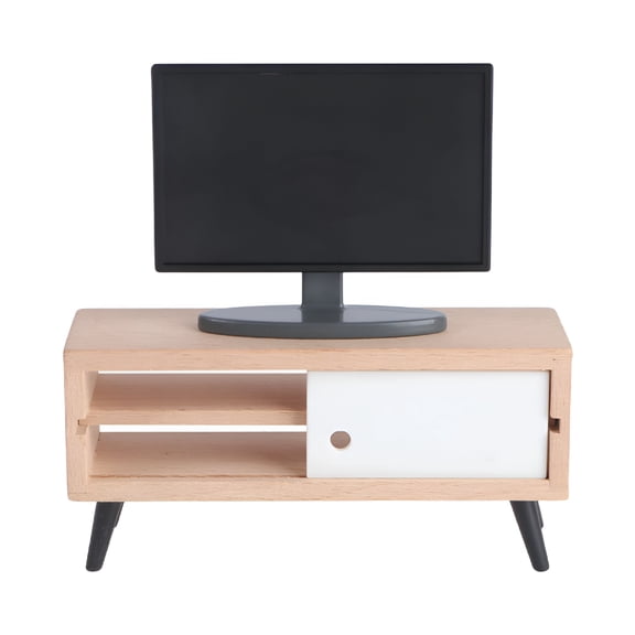LAMIRO 1:12 Scale Mini TV & Wooden Stand Dollhouse Furniture