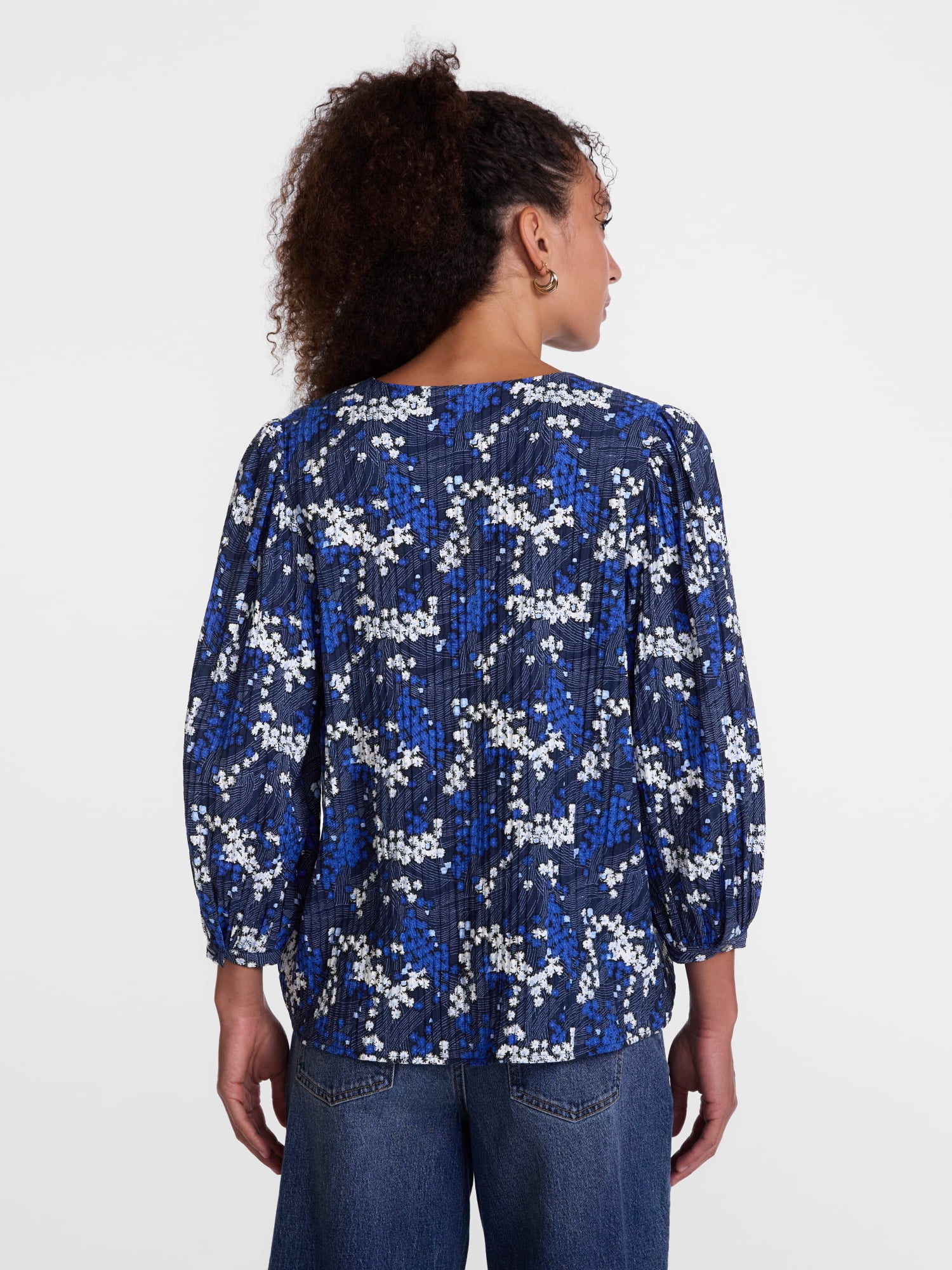 Scenario Women's and Women's Plus Blouse with 3/4-Length Puff Sleeves, Sizes XS-4X
