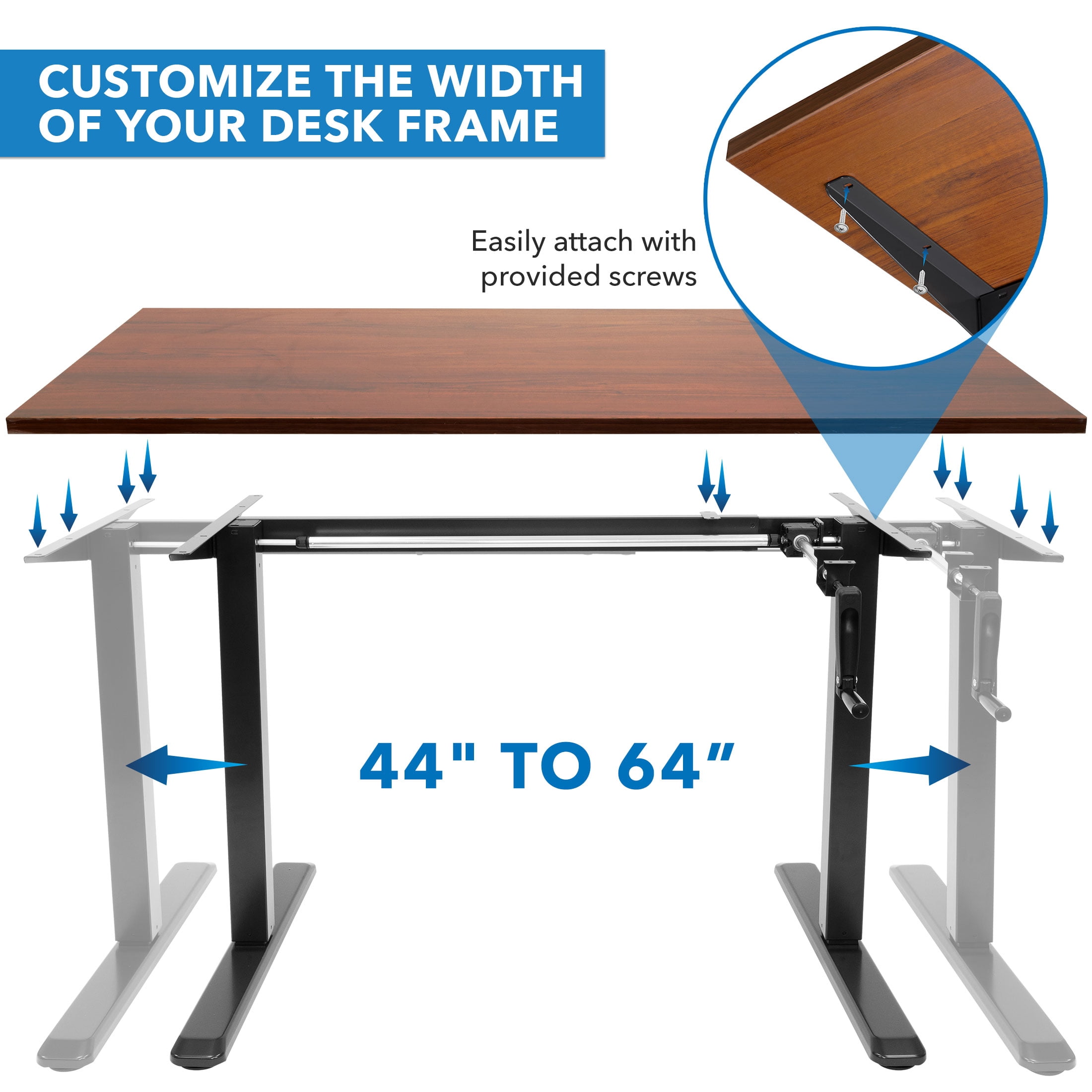 Mount-It! Hand Crank Sit-Stand Black Desk Frame with Extra-Wide Brown Tabletop