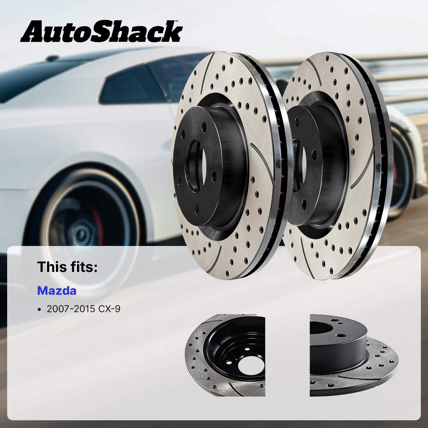AutoShack Front & Rear Brake Rotors for Mazda, CX-9 2007-2015, AWD FWD V6 3.5L 3.7L - E-Coated Drilled & Slotted - ShadowGuard