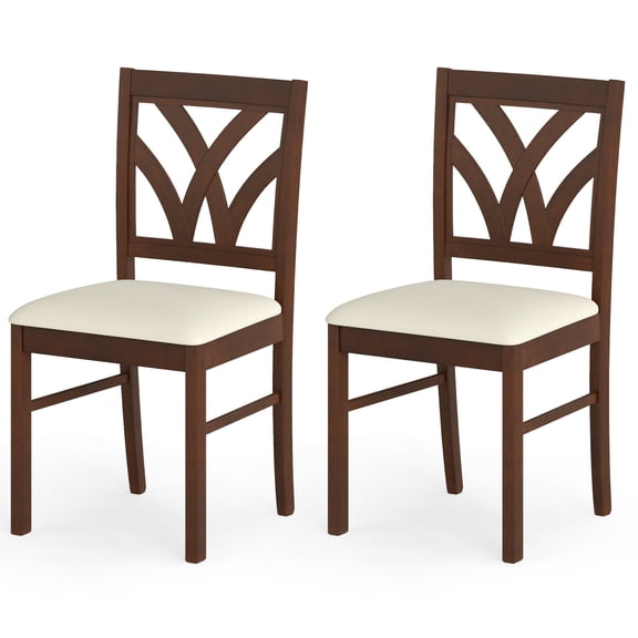 ELLEGNT Set of 2 Wooden Dining Chairs with Hollowed Backrest – Rubber Wood Frame Kitchen Chairs Brown and Beige