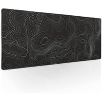Black Gaming Mouse Pad XL Geographic Map Lines Extended Large Desk Cover Big Table Mat Non-Slip Rubber Base Stitched Edge Long Keyboard Playmat for Gamer,31.5×11.8 Inches