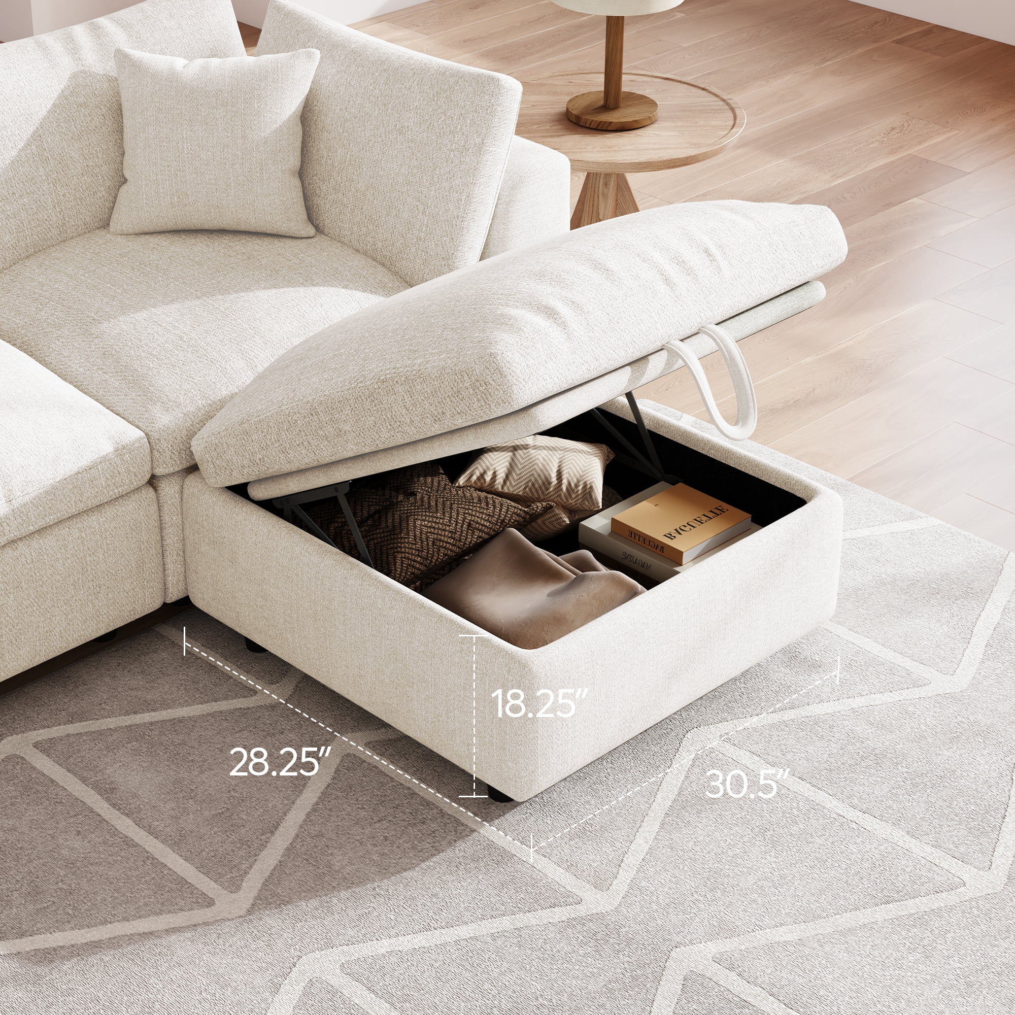 BINBANK Luxurious Cloud Modular Sectional Sofa, Modern Chenille Couch L-Shaped with Storage Ottoman, USB Type-C Ports & Cup Holders for Living Room