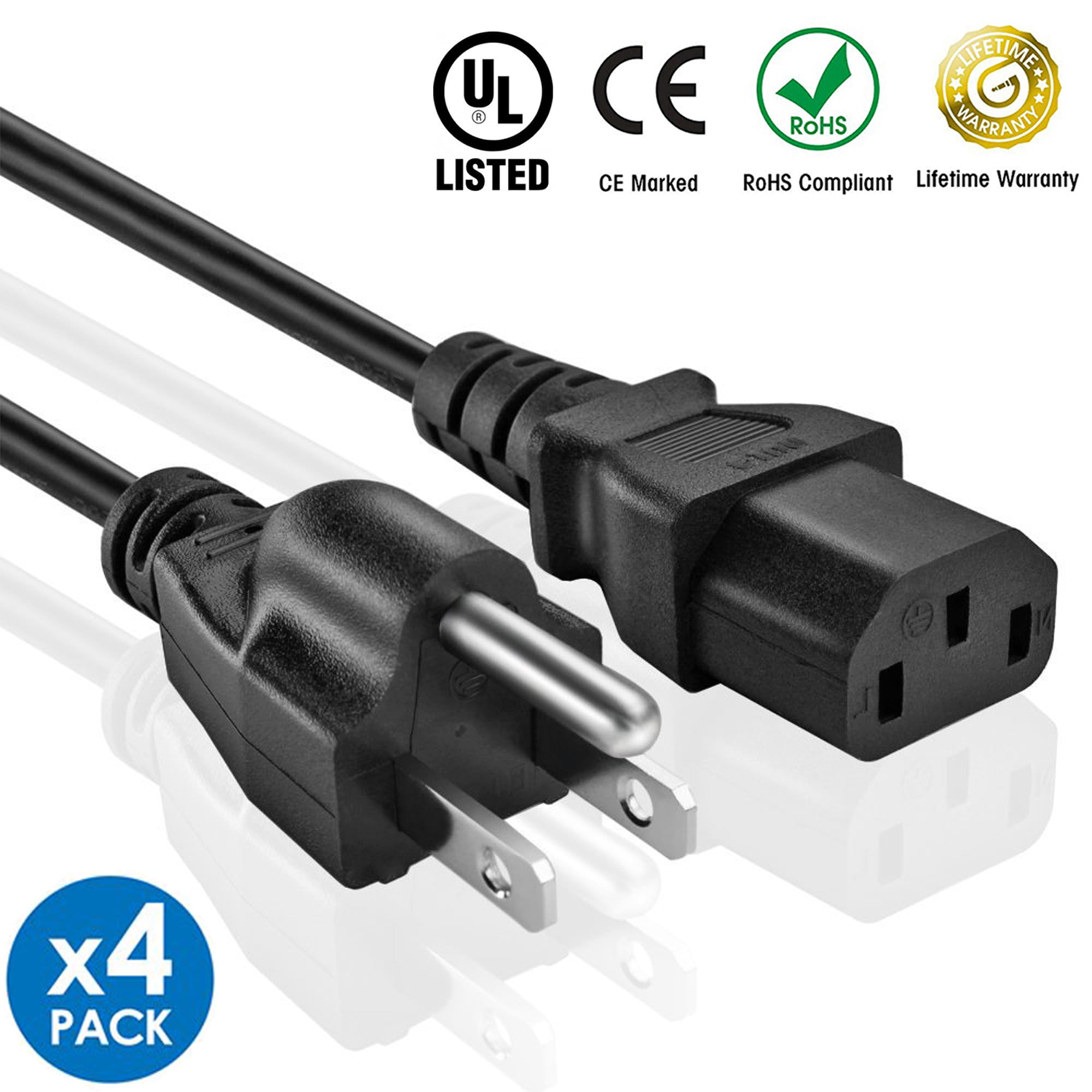 6FT Right Angled AC Power Cord for Dell Inspiron 3847 Desktop 3 Outlet Adapter 