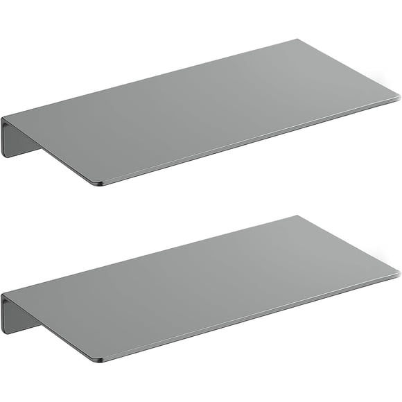 Danpoo Grey Floating Shelves for Wall Storage, Metal Wall Shelves for Living Room, Bathroom, Kitchen, Small Display Shelves for Collectibles, 8”(2 PCS)