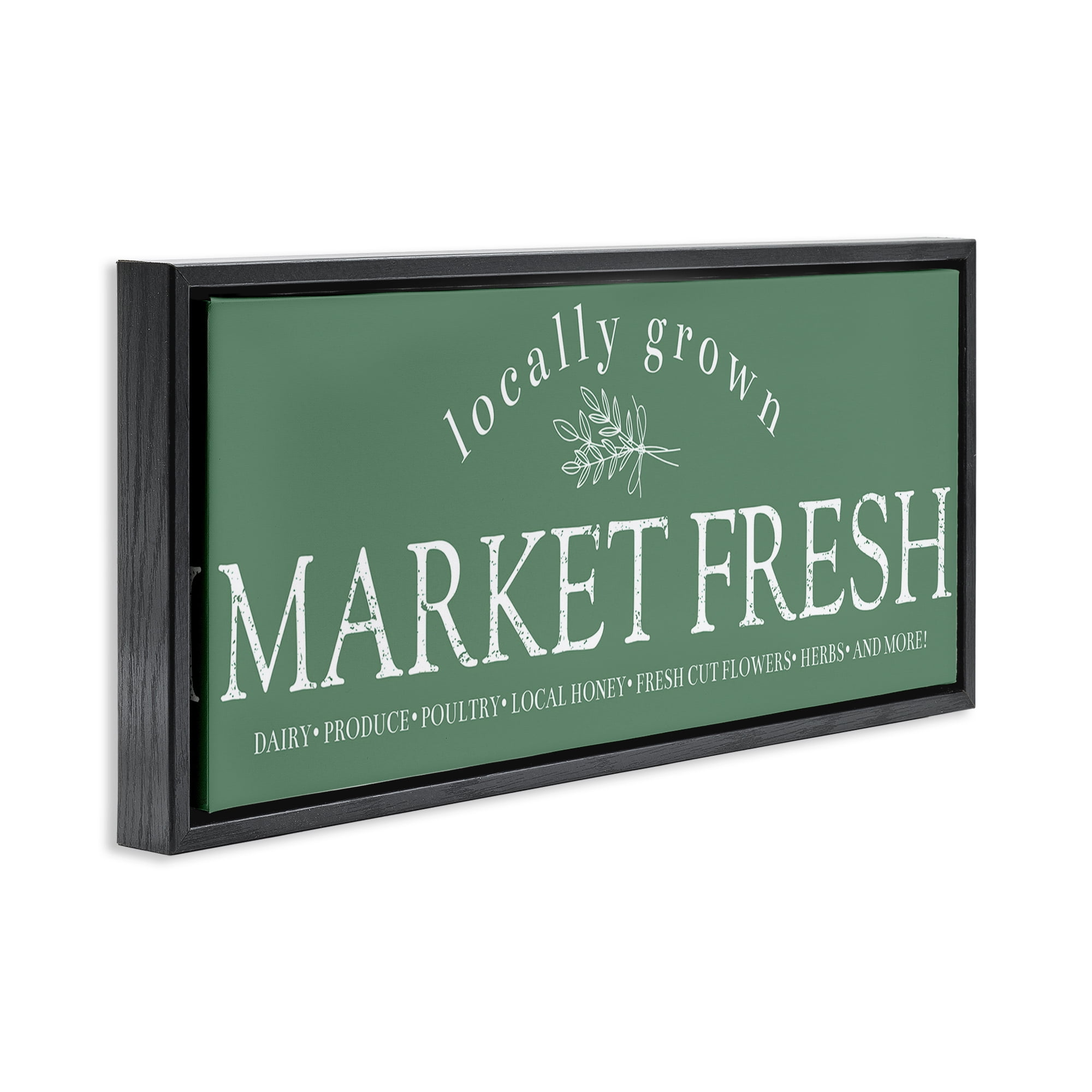 Stupell Industries Locally Grown Market Text & Numbers Painting Black Floater Framed Canvas Art Print Wall Art, 25 x 11