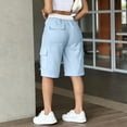 thumbnail image 6 of Bermuda Shorts for Women Cargo Shorts Knee Length Elastic Waist Long Shorts for Summer Casual with Pockets Sky Blue L, 6 of 6