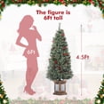 thumbnail image 2 of 4.5ft Artificial Christmas Tree with Warm White LED Lights,Snow Flocked Pre-Lit Christmas Tree with Red Berries for Dining Room, Living Room, Window Side,Fireplace,Green & White, 2 of 7