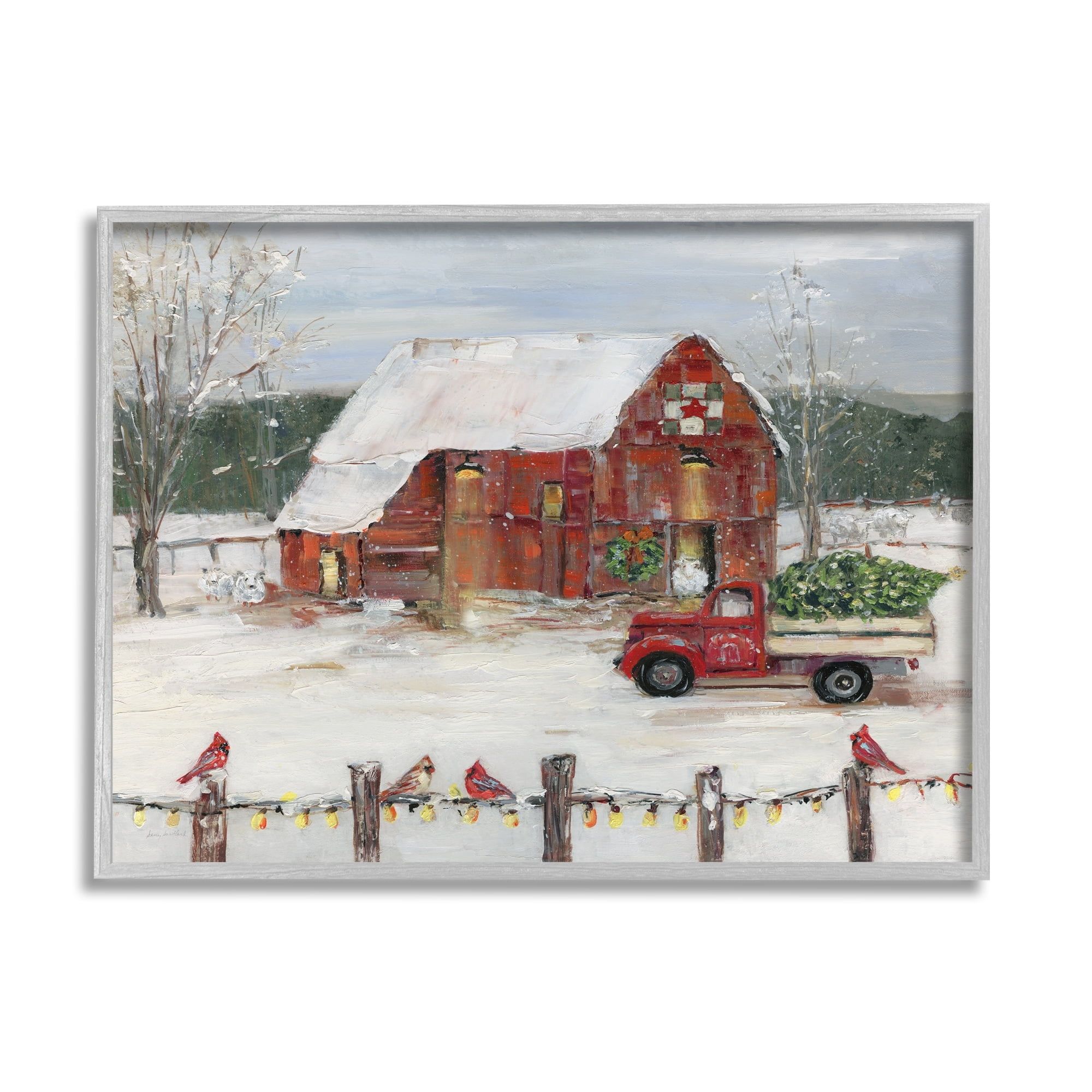 Stupell Industries Holiday Barn Winter Scene Holiday Painting Gray Framed Art Print Wall Art