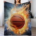 thumbnail image 3 of JEUXUS  Basketball Blanket for Boys 3D Printed Ball in Fire Blankets for Youth Adult Flannel Throw Home Decor for Couch Room, 3 of 6