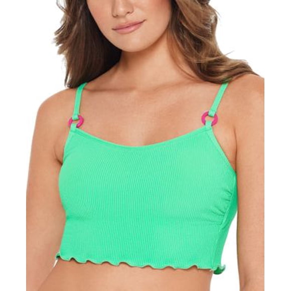 Salt + Cove Juniors' Ruffled Bikini Top, Available in D/Dd Green Leaf XL